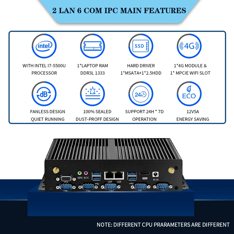  Безвентиляторный промышленный ПК компьютер J1900 Core i5 4200U i7 Win7 Win10 Ubuntu 2 Gigabit Ethernet Barebone Mini IPC 6 * RS232/485 8