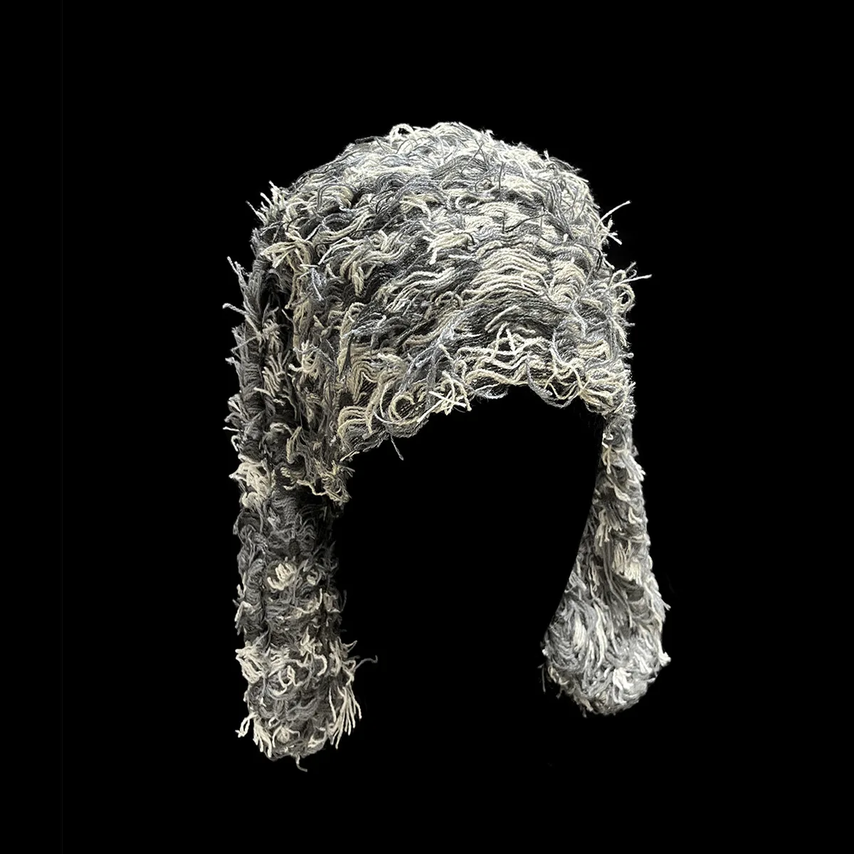 Custom Winter Warm Devil Bad Rabbit Bunny Long Ear Knitted Fuzzy Distressed Beanie Hat With Bunny Ears