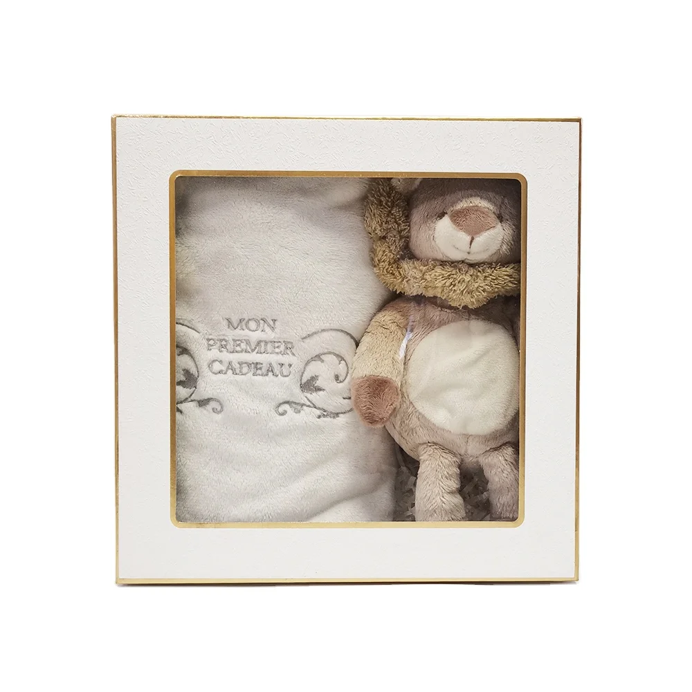 customized logo design baby toy lion and plush blanket with window box as a gift set