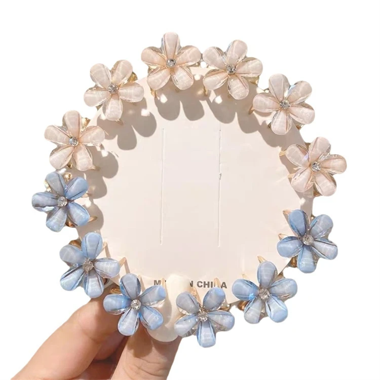 Camellia Fashion Mini Hair Clip Simple Sweet Alloy Acrylic Baby Hair Clips Fresh Blue Flower Shape Hair Clips For Women