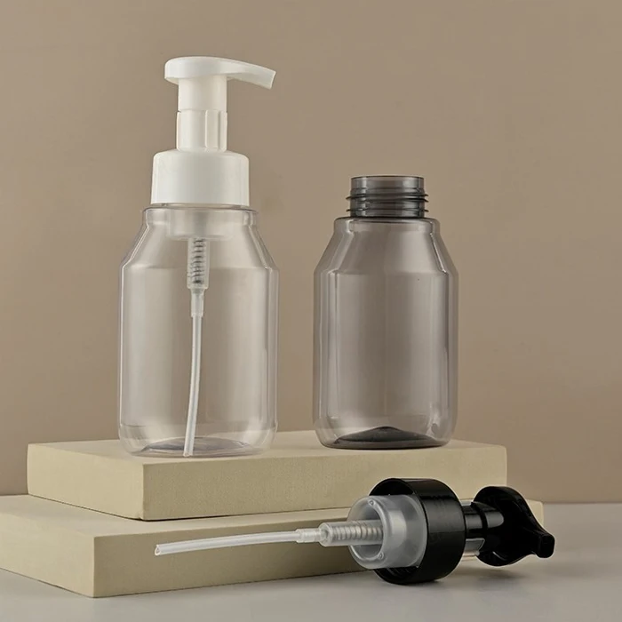 High Quality Pet Square Liquid Soap Dispenser Foaming Face Wash Bottle Cleanser Clear Foamer Pump 350ml Empty Foam Pump Bottles