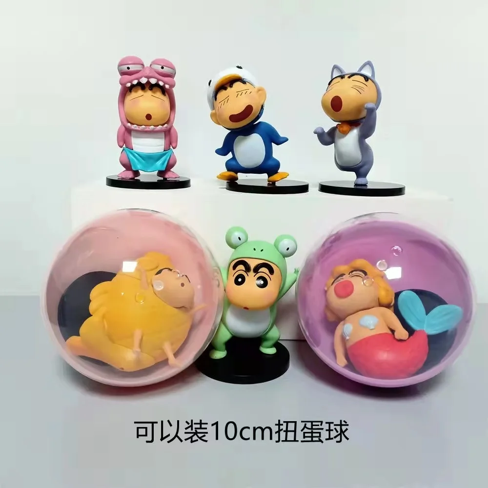 2023 New 6pcs/Set of Crayon Shinchan Anime Figure Frog Penguin Snapper Cat Mermaid Transformation Shinchan