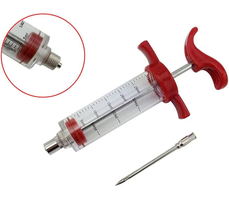 Meat Injector Plastic Marinade Turkey Injector Syringe with Screw-on Meat Needle for Smoker BBQ Grill 1-oz