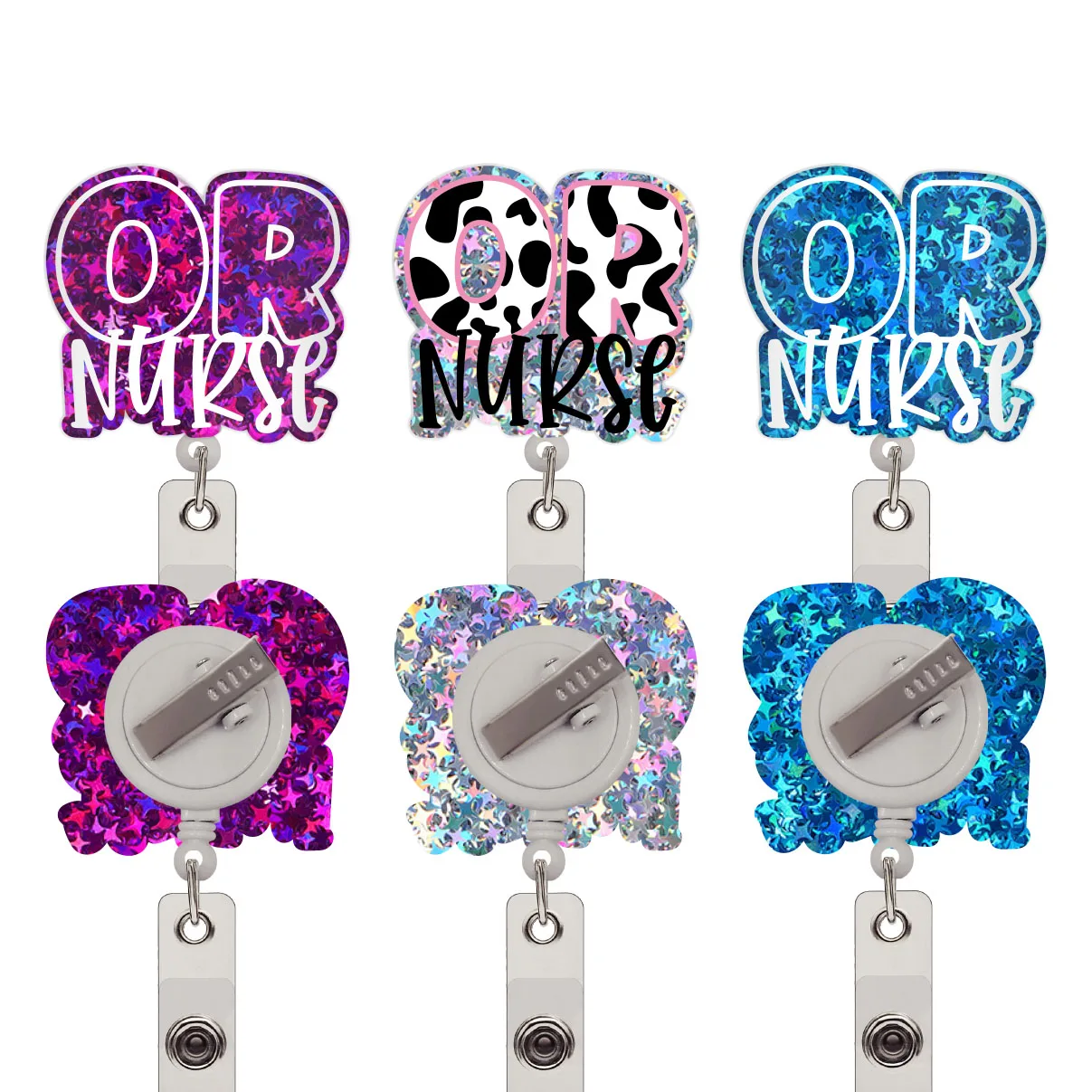 New RTS Bling OR Nurse badge reel Retractable Bling Teacher and professor CNA NP RN LPN Badge Reels