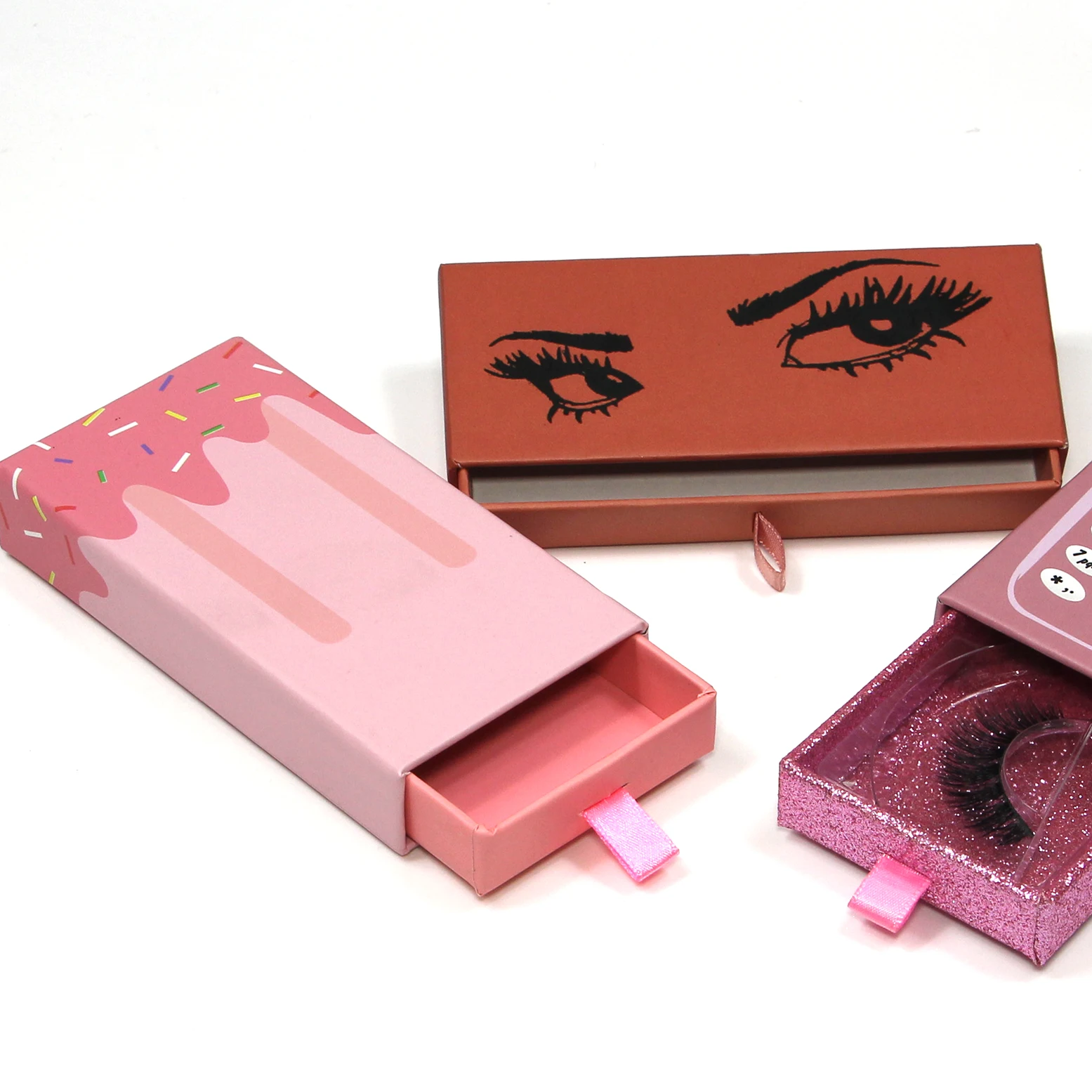 
Eyelash Ice Cream Packaging Box Custom Drawer Custom Eyelash Box Slide 