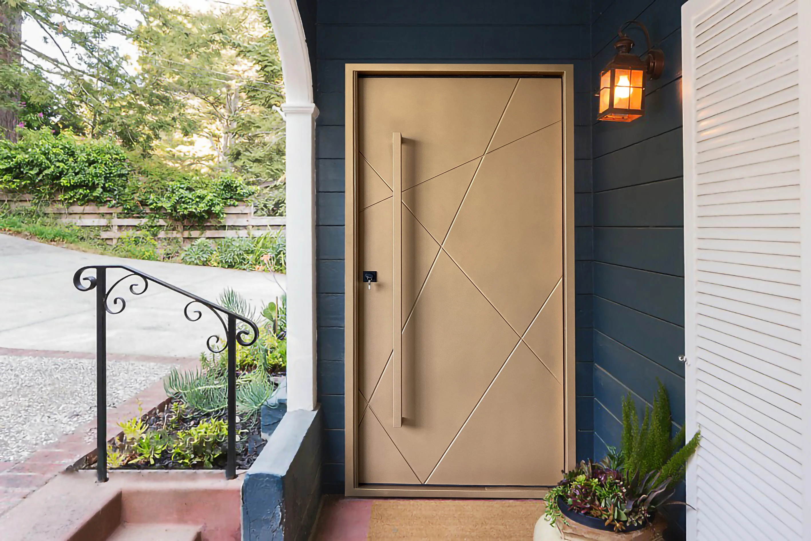 Apartment exterior metal pivot door design Villa front main entrance steel door latest fashion personalized white flat door