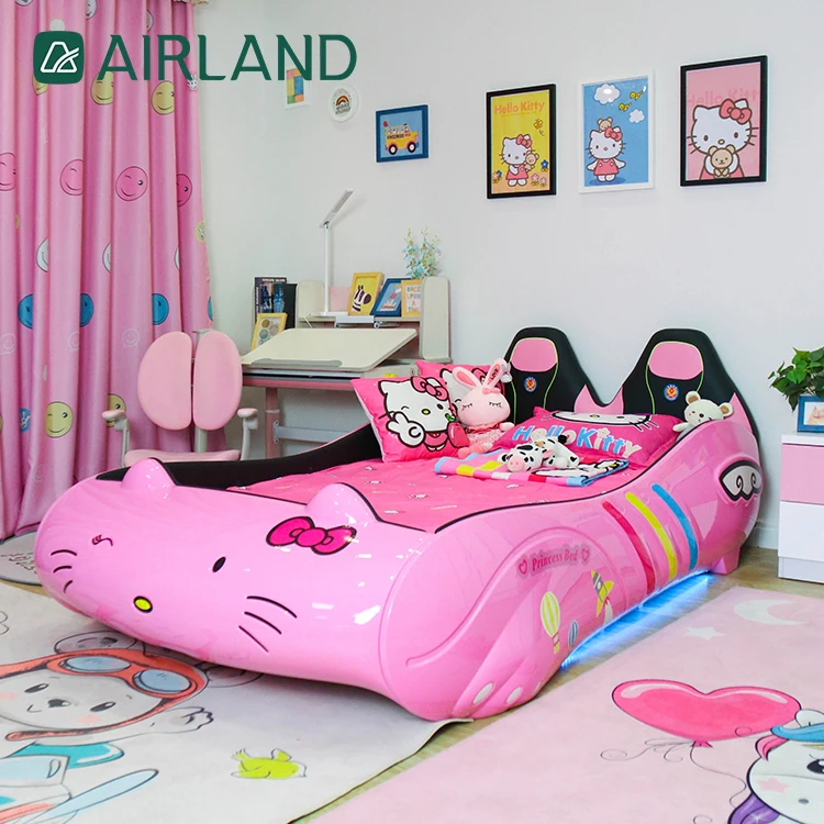 Airland Princess Pink Girl Racing Car Shape Full Size Car Bed Frame Kid Bed Frame Children