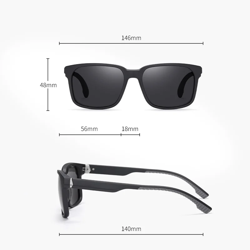 Retro Rectangle Black TR Frame Dark Lens Sunglasses Custom Logo Rubber Tips Men Women Polarized Sunglasses 2024 UV400