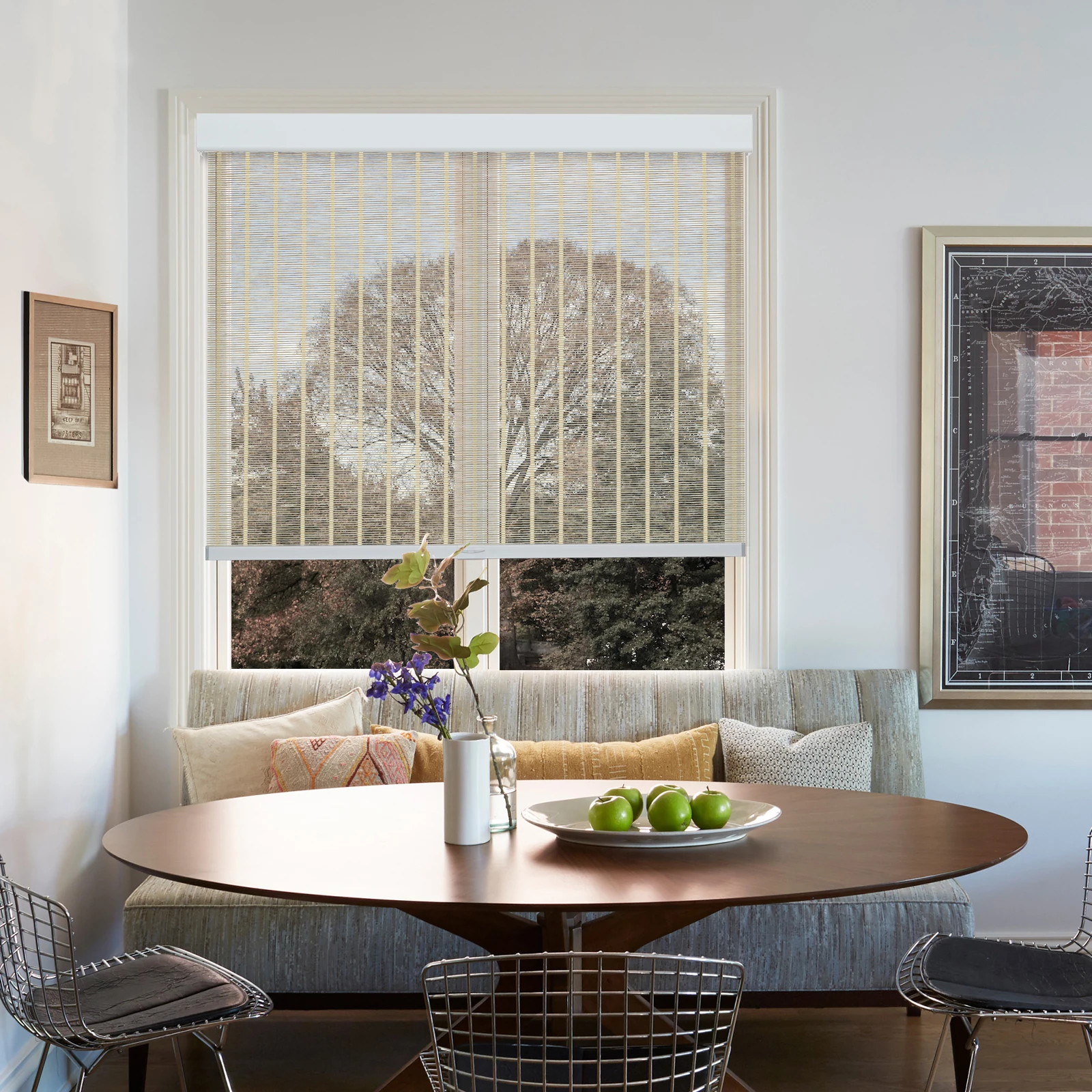 French Window Shades Curtains Blinds, Indoor Roller Blinds With Aluminum Valance