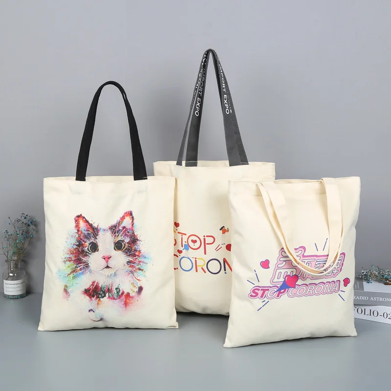 Factory wholesale natural color tote bag Custom Logo Printed Calico Cotton Canvas Tote Bag for promotional gift