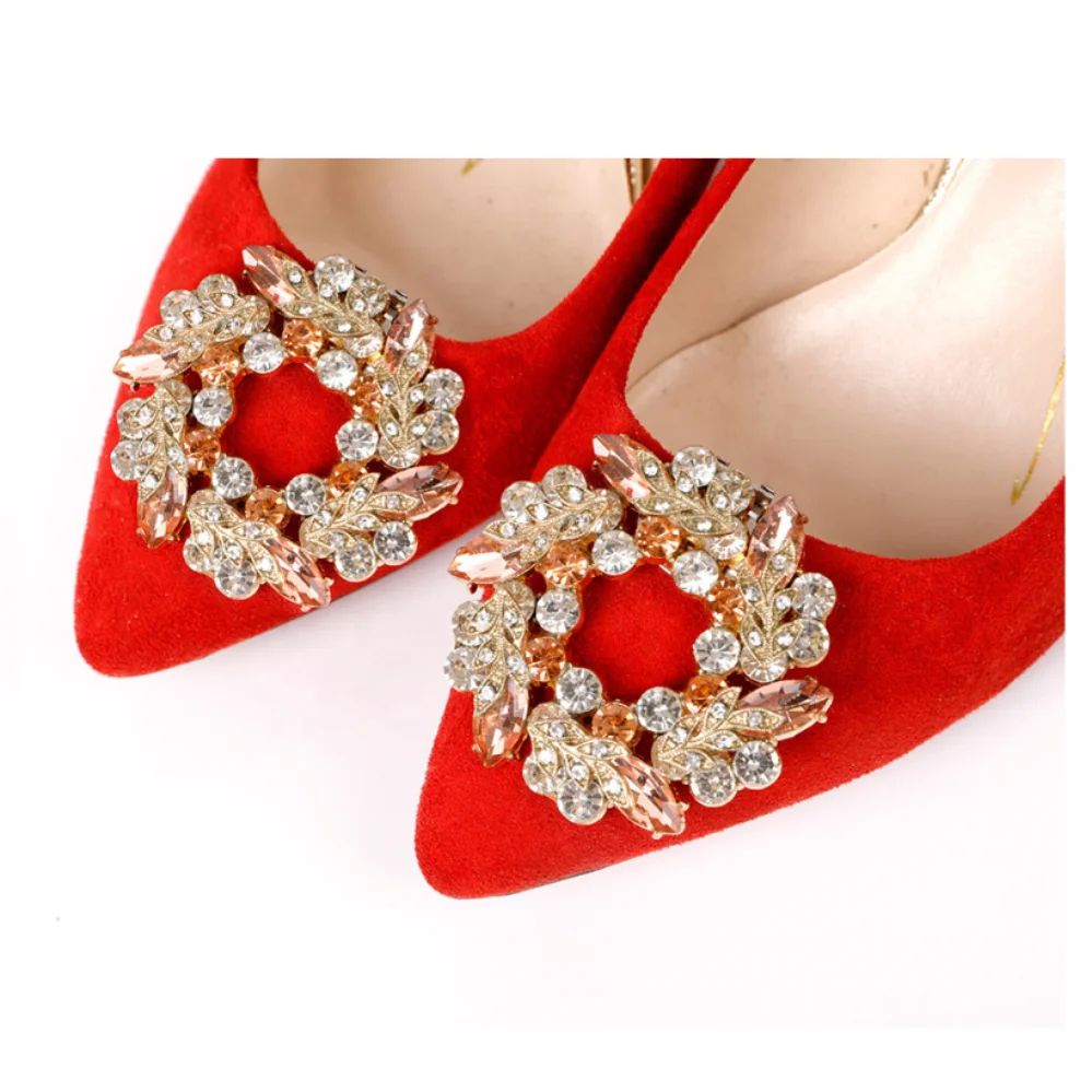 Wholesale Gold Zinc Alloy With Bling Rhinestone Round Shoe Decoration Clips For Women Shoe