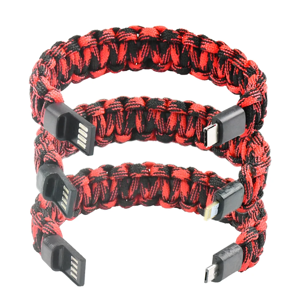 Outdoor Survival Paracord Bracelet Portable Charging USB Bracelet Data Cable For Apple Android Tpye-C Interface