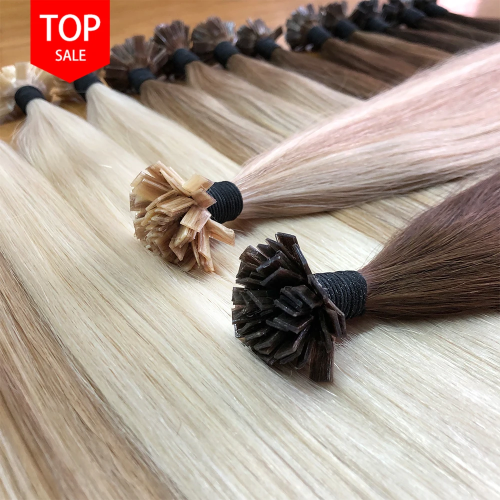 Raw Hair Double Drawn k tip hair Pre-bonded Keratin Flat Tip Hair Extensions Russian Remy 100% European Human Extensions