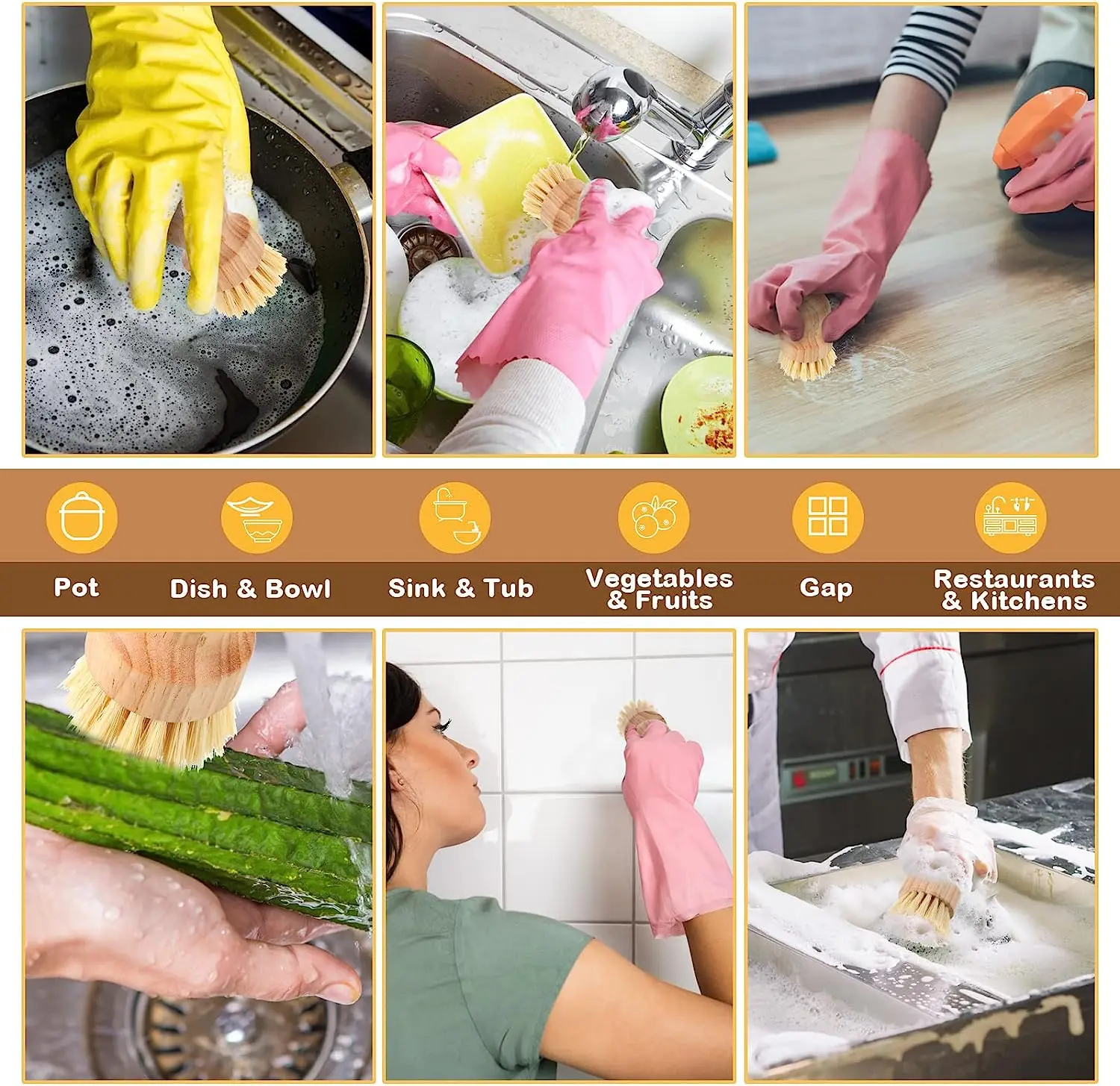 Custom wooden dishwashing brush Kitchen household brush Multi-functional cleaning dish brush