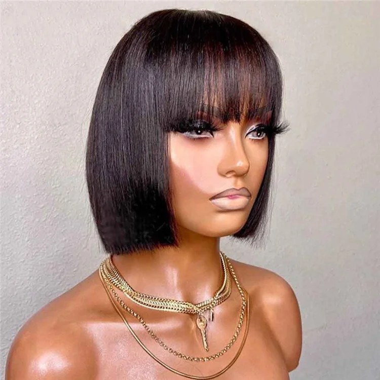 
Short Bob Bang Wig for Black Women Peruvian Virgin 100 Human Hair Short Bob Wig Vendor Wholesale Guangzhou Wigs 