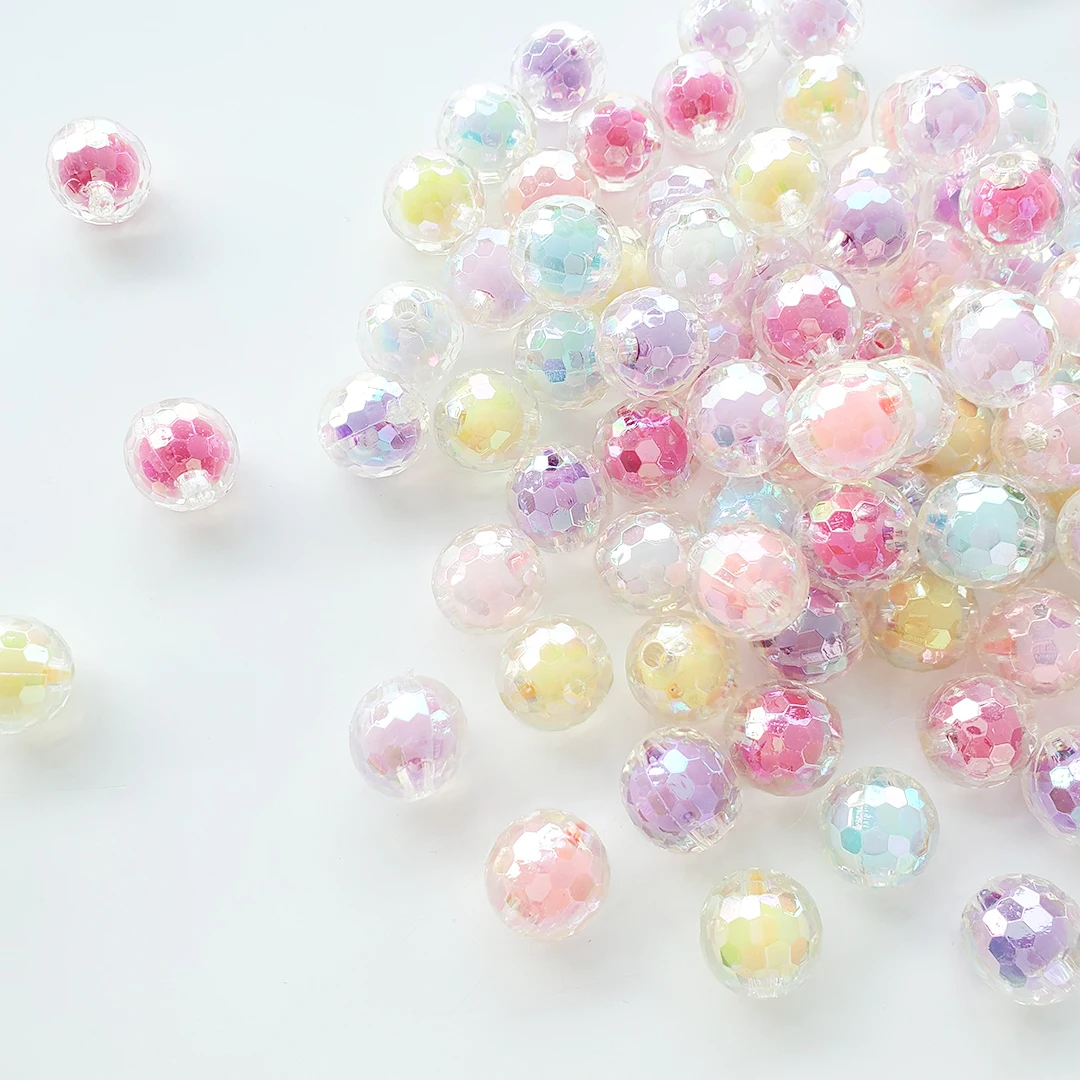 Clear Glitter Round Beads Transparent Korean 7 Color 16 mm Straight Hole Loose Beads DIY Jewelry Earrings For Jewelry Making