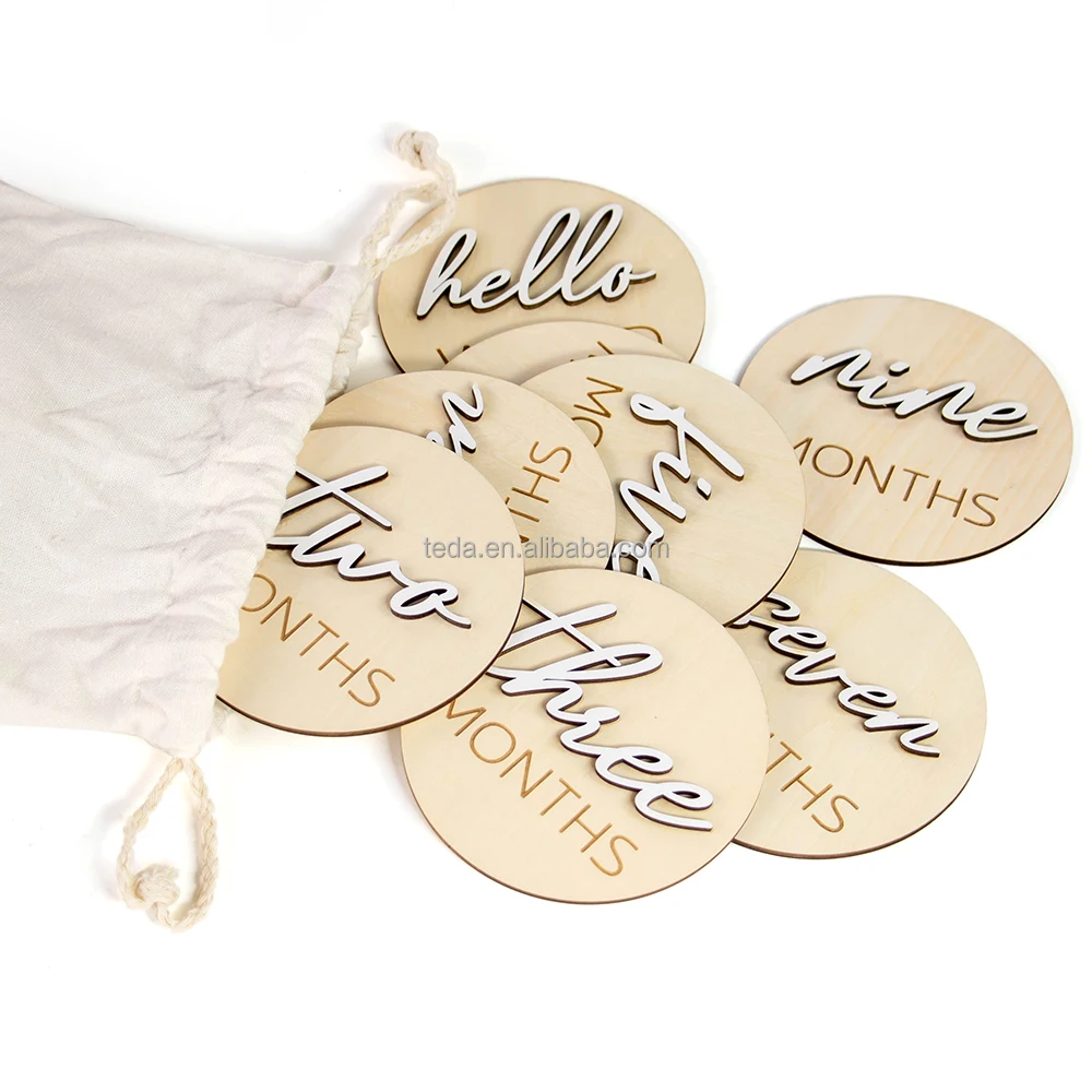Sign Crafts Baby Milestone Cards Shooting Props Home Decoration Round Wooden Jinn Home Custom Wood Disc Engraving Letters Carved