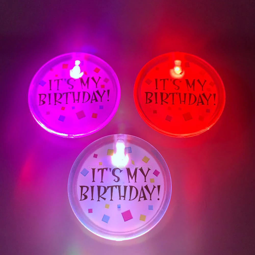 Factory supplier PS customized logo LED blank badge round shape LED blinking button pin colorful LED pin badge