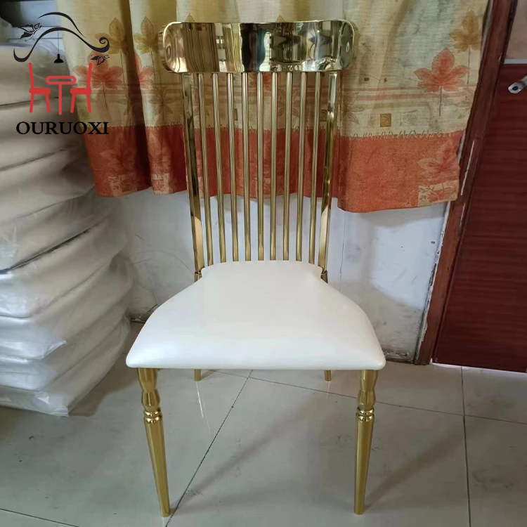 Stackable Wedding Hotel Event Chairs Gold Stainless Steel Banquet Chair With Cushions