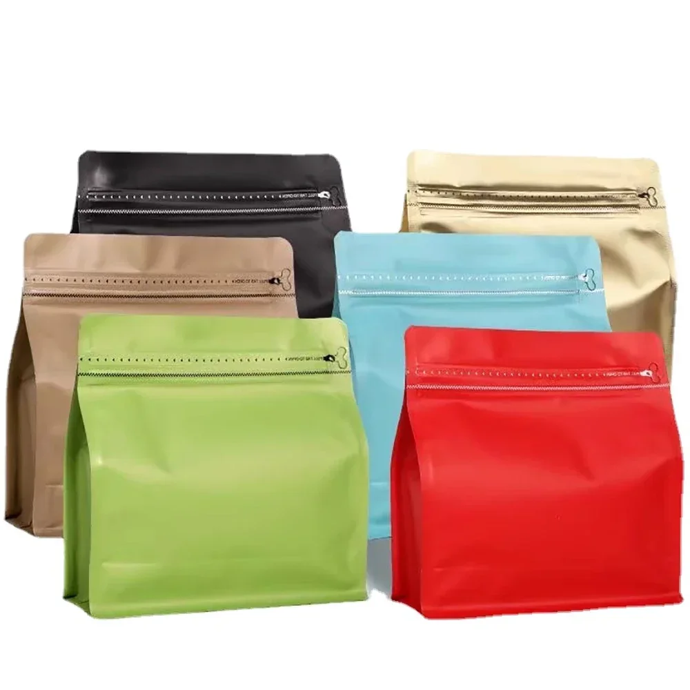 Heat Sealable Matt Mylar Aluminum Foil Pouches Flat Bottom Ziplock Tea Ground Coffee Valve Packaging Bag 150G 250G 500G