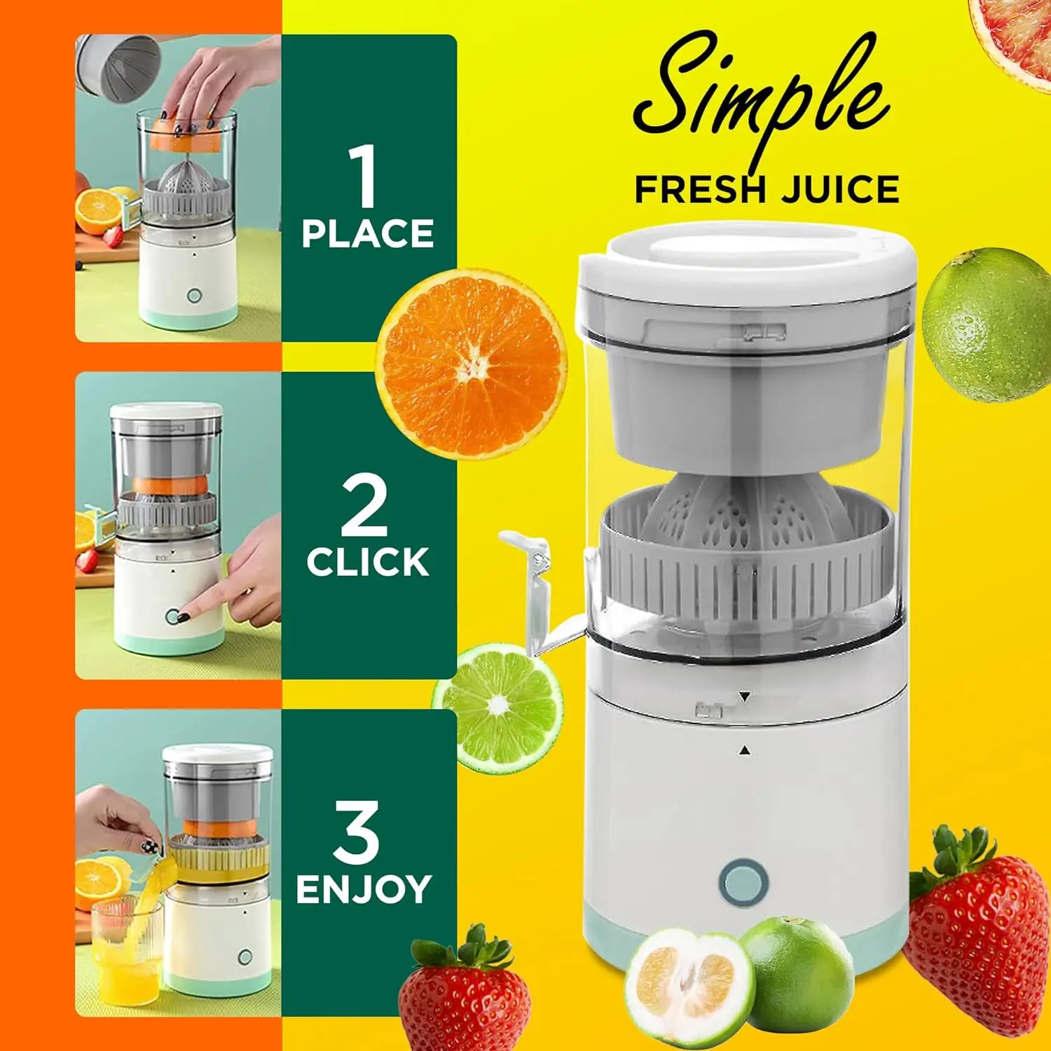 2024 Latest Models Oem Household Usb Charging Interface Low Noise Orange Juicer Squeezer Fresh Fruit Citrus Juicer