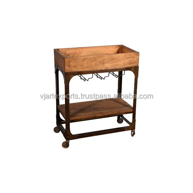 
cafe restaurant wood top industrial metal furniture storage service outdoor indoor commercial bar cart trolley 