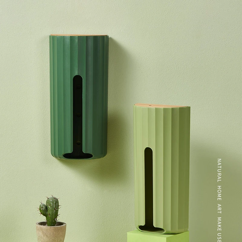 Cute Cactus Design Kitchen Organizer Wall Mounted Trash Garbage Bag Holder Storage Box Holder Dispenser