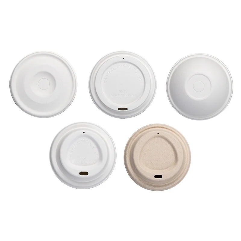 90mm Sugarcane Bagasse Dome Lid Eco Friendly Disposable Coffee Cups Lids Take Away Packaging Paper Cup Lid Cover
