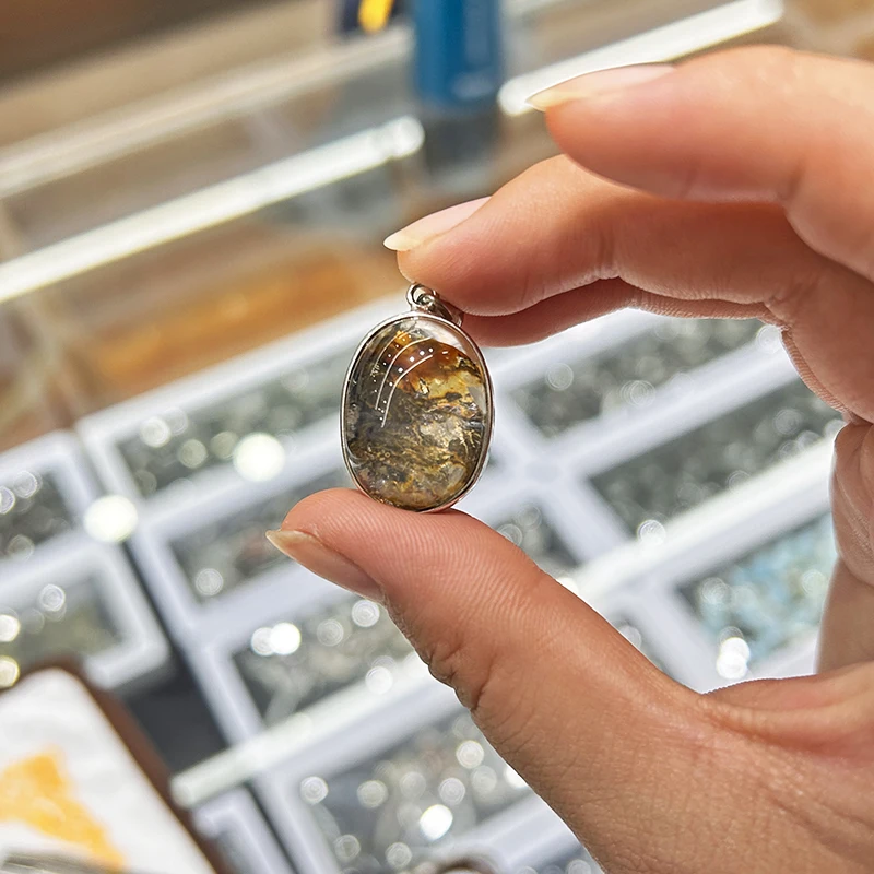 Natural scenery dendritic agate pendant 925 sterling silver ring hot fashion accessories to send family