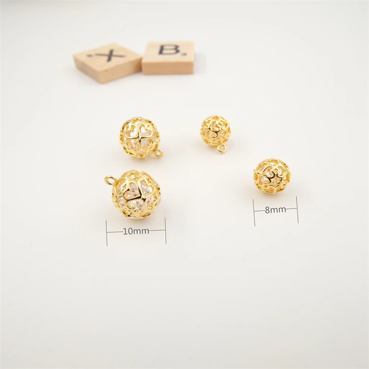 18K Gold Plated Pendant Hollow Ball Zircon Charms Jewelry Findings & Components Necklace Charms Jewelry Making
