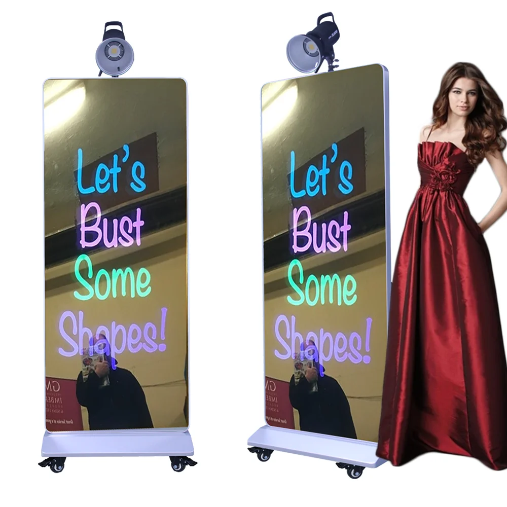 Hot 76 Inch HD Mirror Photo Booth with 49 Inch Touch Screen with Metal Base with Wheels with Flashlight