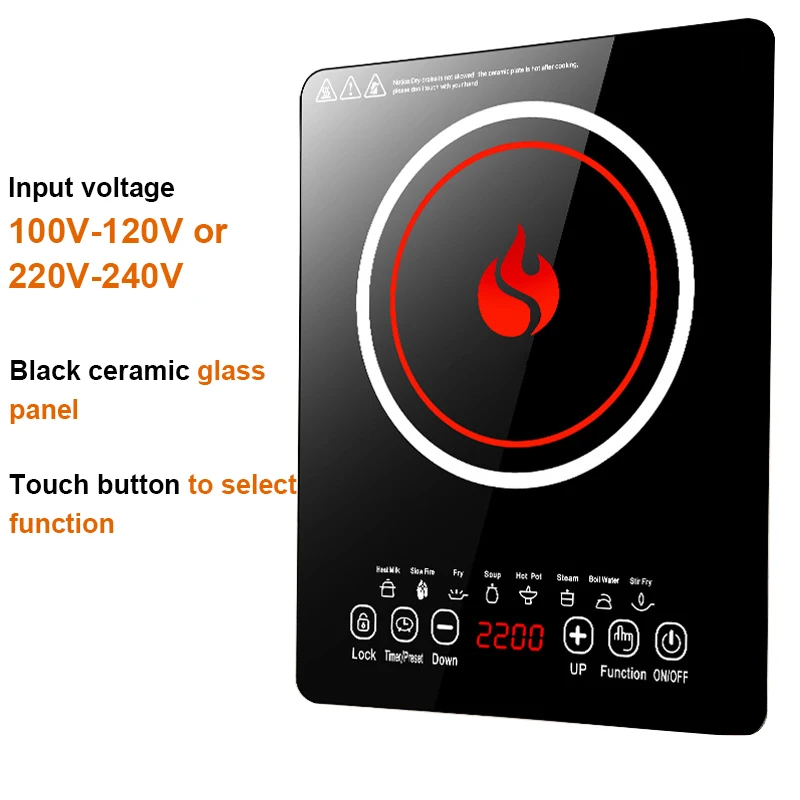 2023 Ner 220V Electric Induction Cooker Boiler Waterproof 2200W Stir-Fry Cooking Plate Intelligent Hot Pot Stove Cooktop Burner