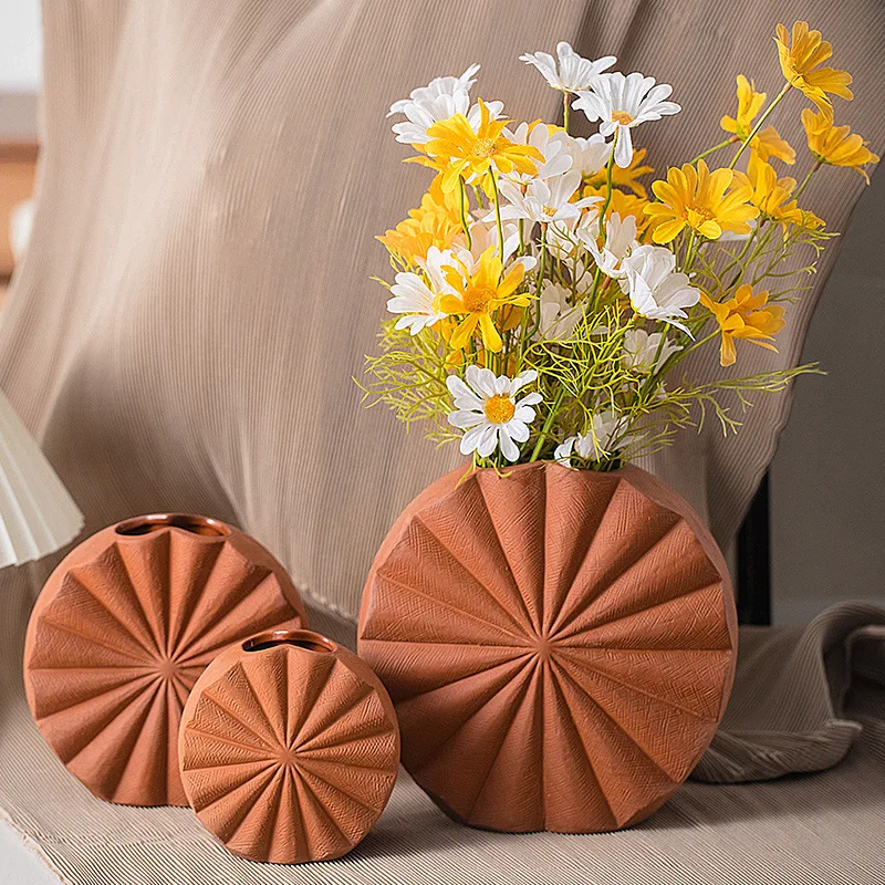 2023 New Arrival Wholesale Red Clay Flower Vase Retro Ceramic Vase For Home Decor