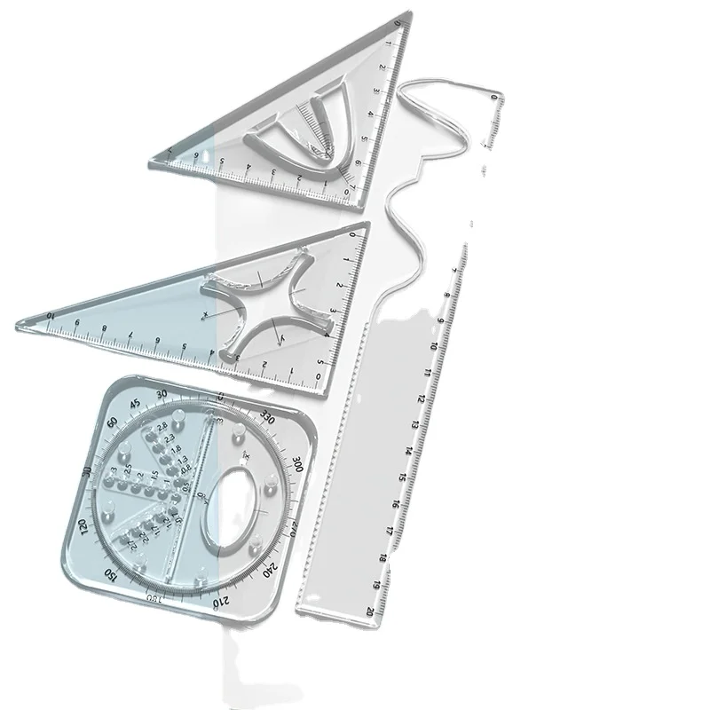 Versatile Geometry Drawing Ruler Set for Junior High Students: Complete Stationery Kit with Graphic Templates