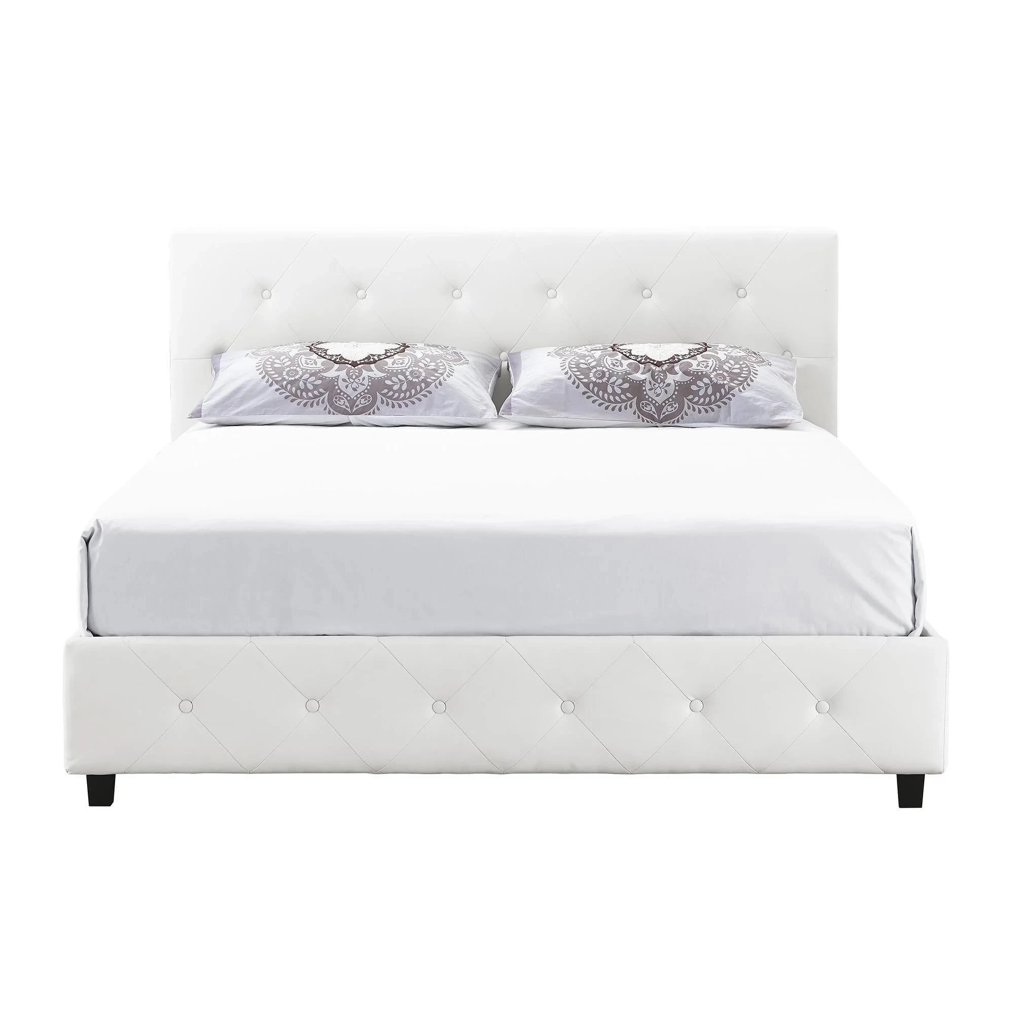 Latest White Faux Leather Upholstered Queen Bed With Pull Buckle