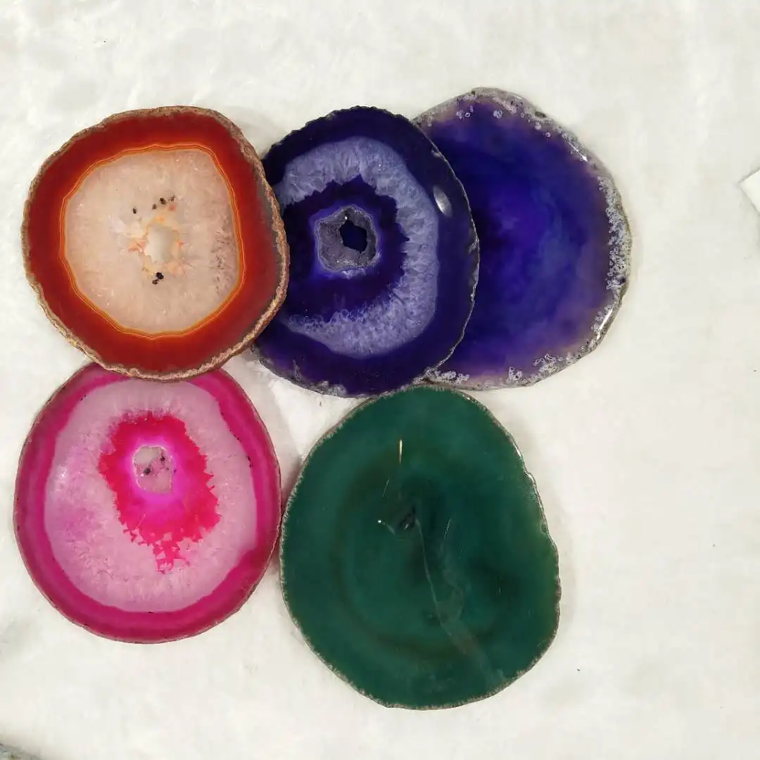 Hot sale high quality crystal gilded gift mixed colored agate slice aura agate geode coaster for decoration