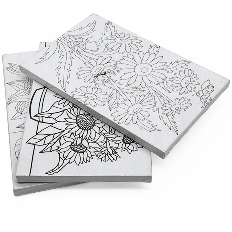 Tercel Creative Multi Design Diy Canvas Painting Kids Painting Set Kit Pre Drawn with Brush Art Kit for Kids Color Filling