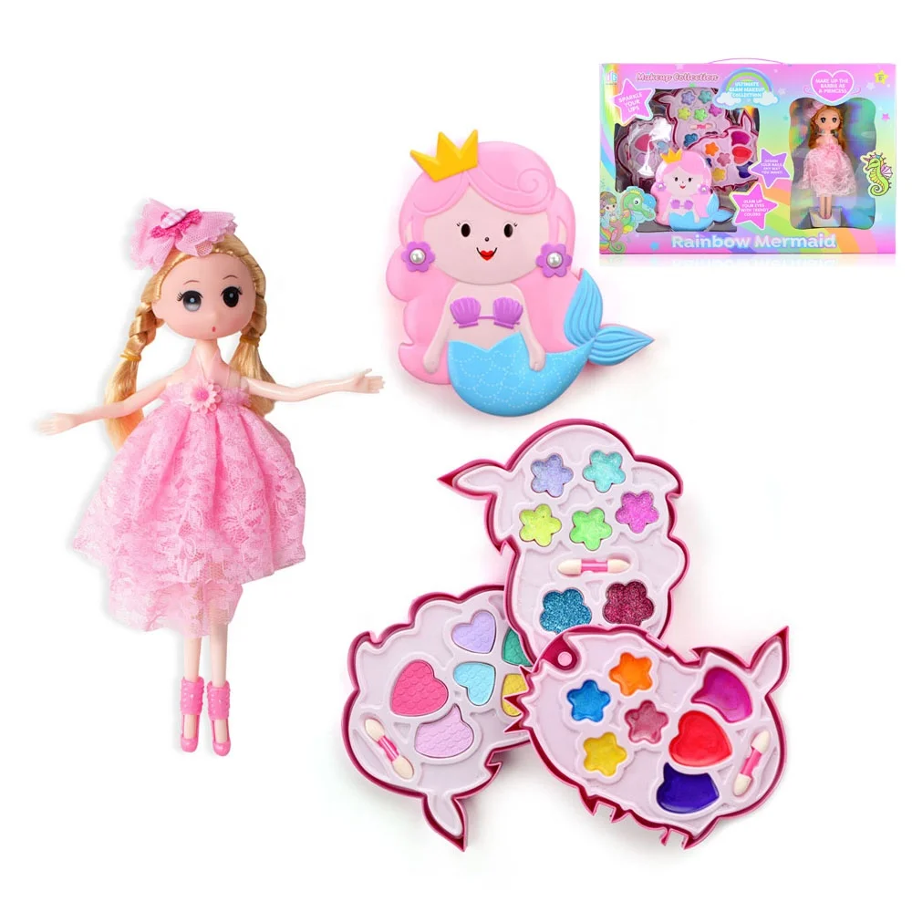 2021 new arrivals pretend play DIY makeup set non-toxic kids cosmetic toy girls make up kits beauty set toy with doll
