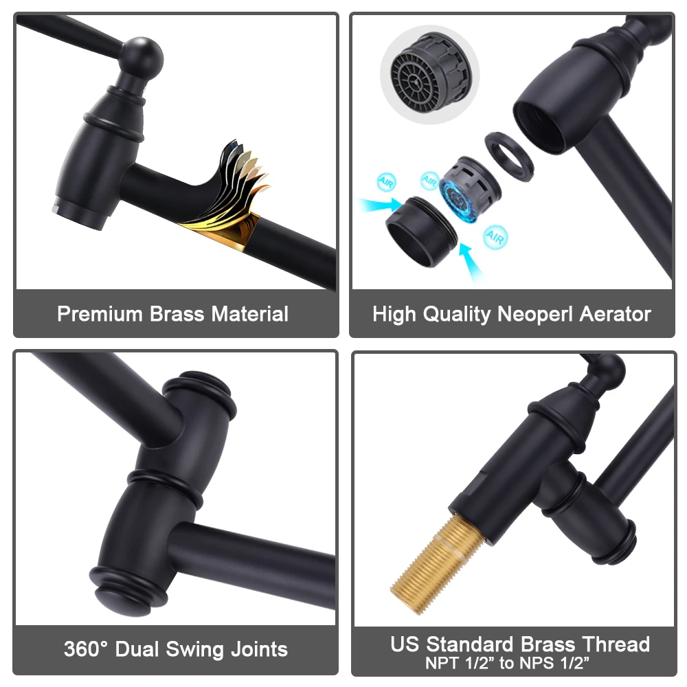 Copper Wall Mount Kitchen Sink Faucet Folding Stretchable Pot Filler Faucet for Stove Sink