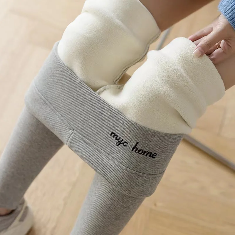 Winter Thick 350/450g Cashmere Warm Elastic Tights High Waist Slim Body Fuzzy Fleece Women Leggings