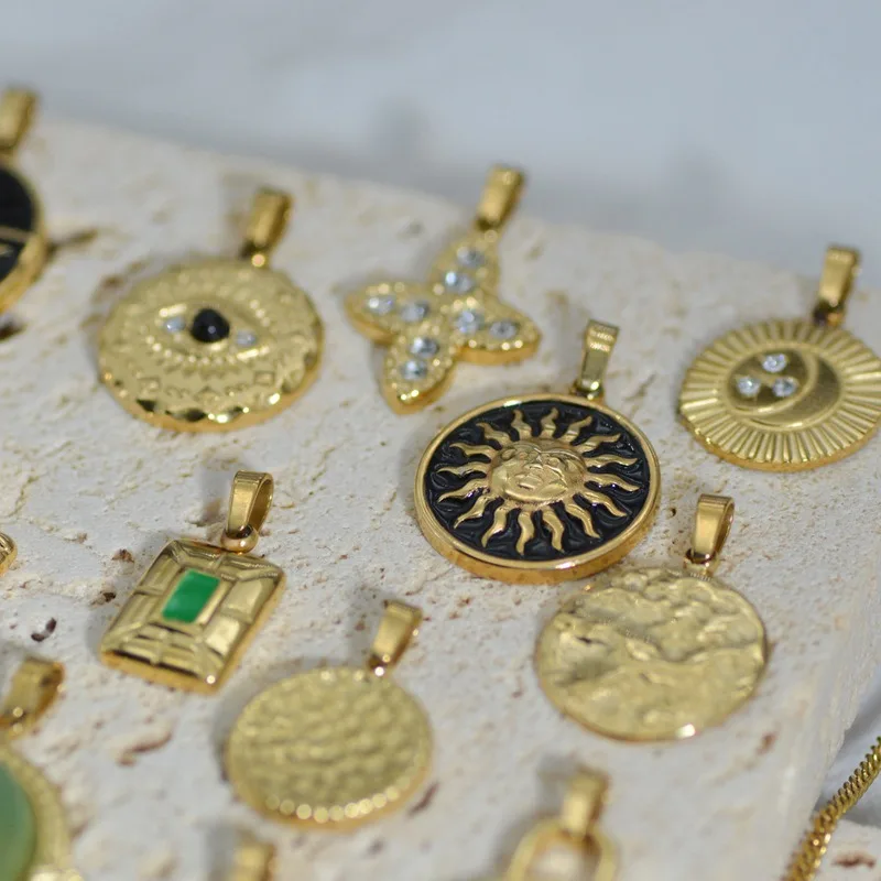 Wholesale Natural Stone Moon Sun Drop OilPendant Accessories Various Titanium Steel Jewelry Charm Pendant Chain Necklace For DIY