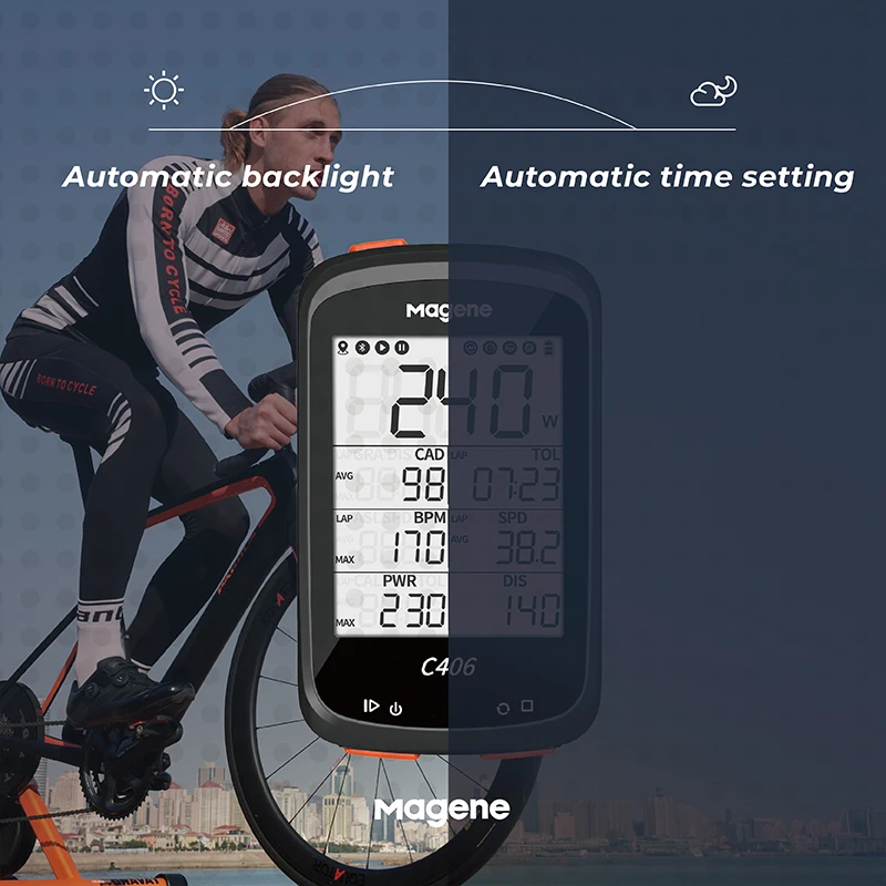 Magene bike computer C406 Wireless Rainproof Cycling Bicycle Computer Green Waterproof White LED speed computer