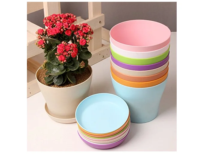 4' Pots Planter Colorful Flower Plant Container Seed Starting Pots with Pallet Plastic Plant Flower Seedlings Nursery Pot