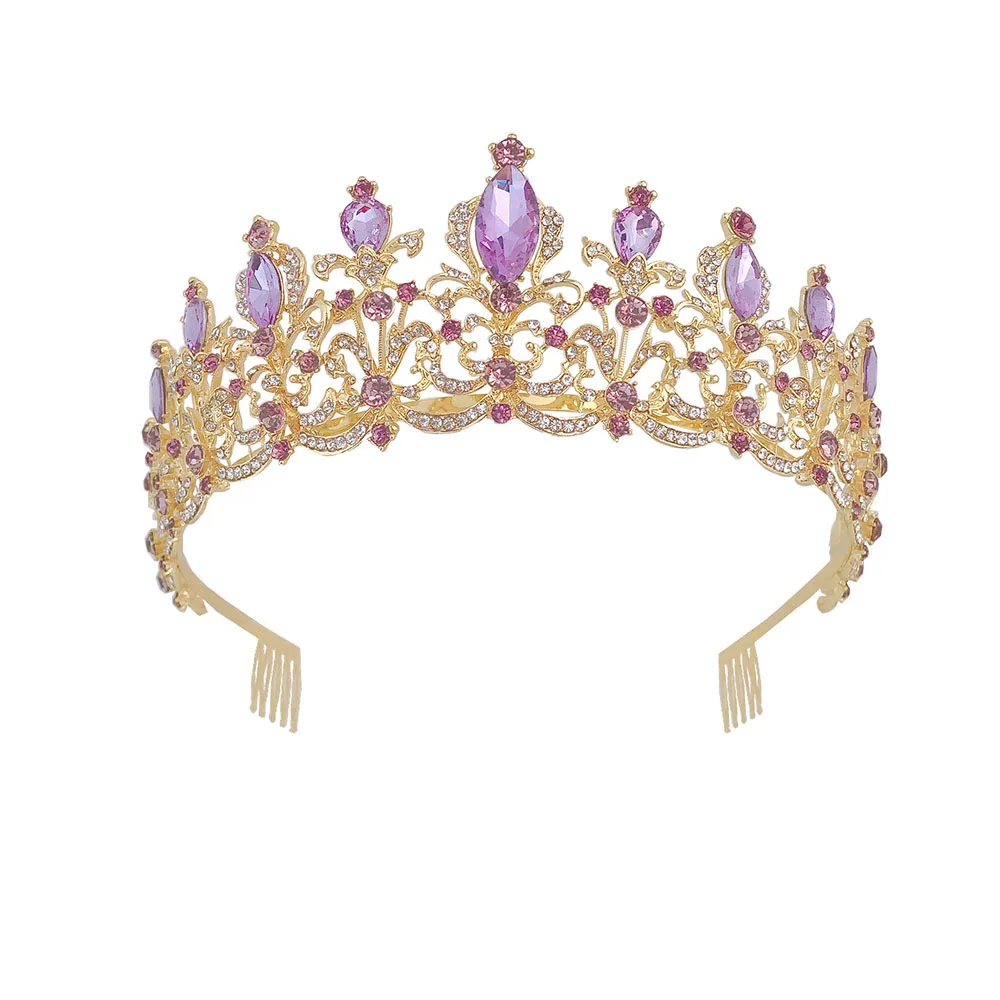 LUOXIN элегантный свадебный аксессуар для волос пышный фиолетовый горный хрусталь свадебная корона с расческой (1600301724940)