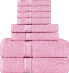 Highly Absorbent 100% Cotton 2 Bath Towels 2 Hand Towels 4 Washcloths 8 Piece Dobby border Towel Set for bathroom shower