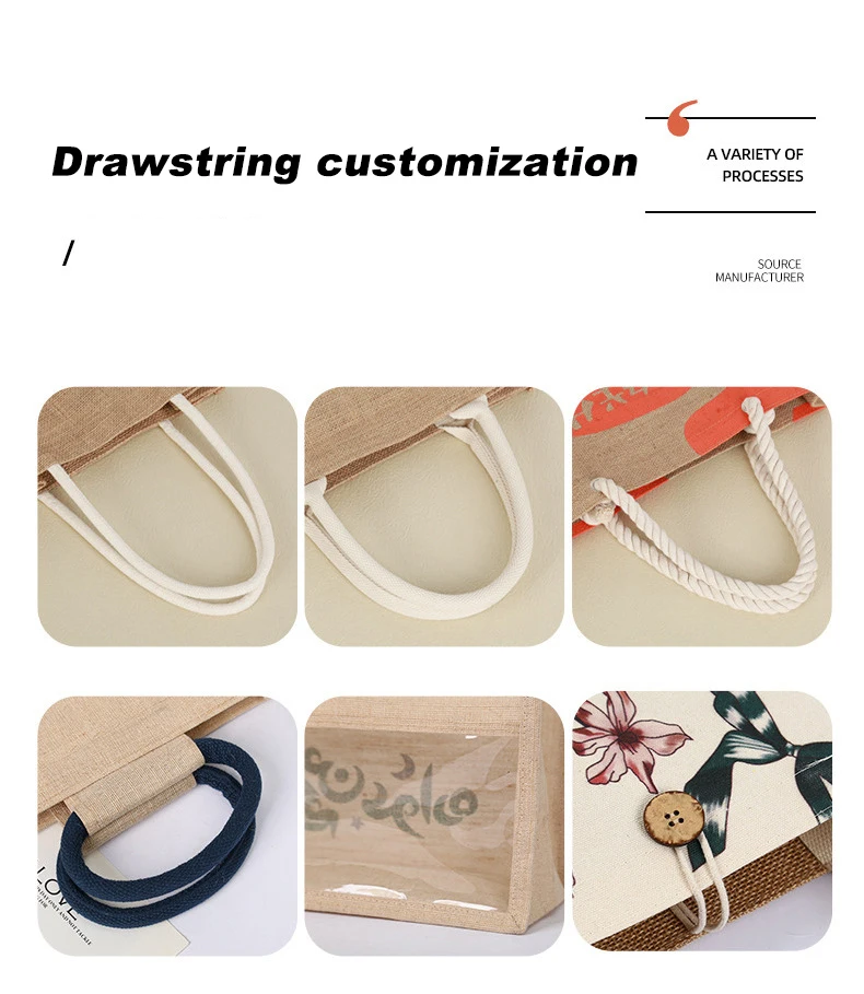 Non Printed Linen Bag With Hand Gift Linen Handbag Jute Tote Shopping Promotional Beach Bags Custom Logo