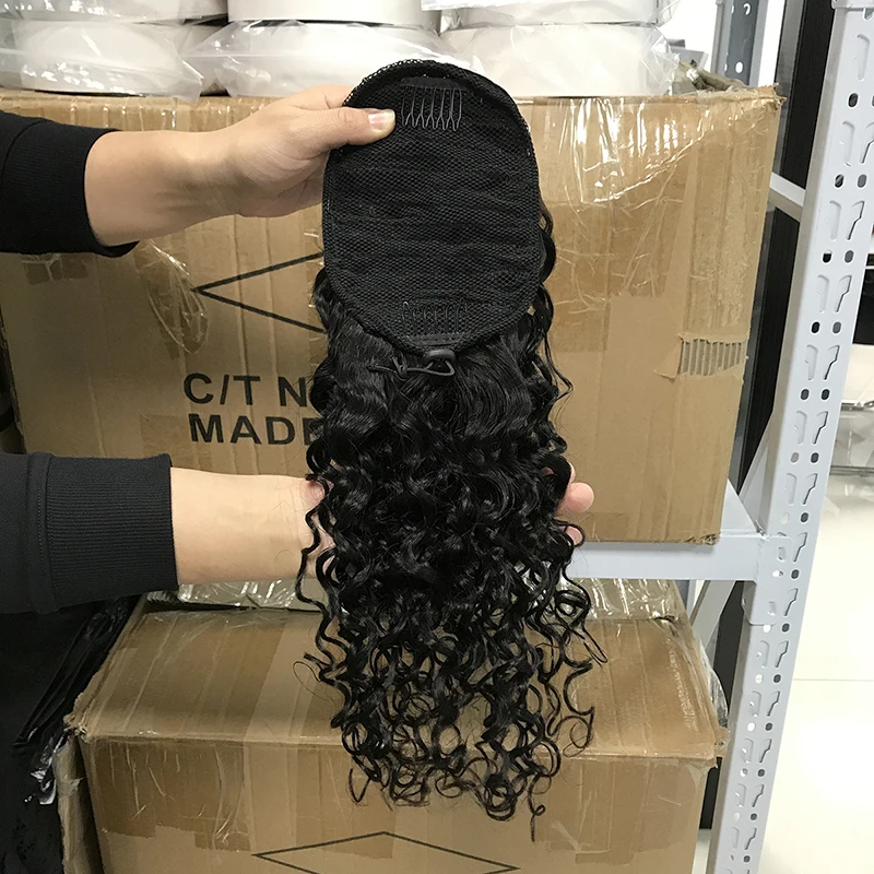 Wholesale straight private label clip in ponytail hair extensions, raw cuticle aligned brazilian clip in ponytail hair pieces