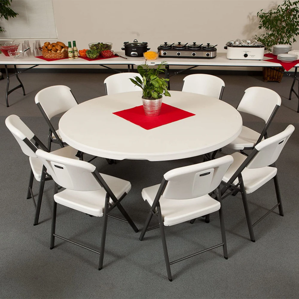 
Outdoor Furniture 4-Foot Round Bi-Fold Granite White Plastic Banquet Folding Table for Restaurant 