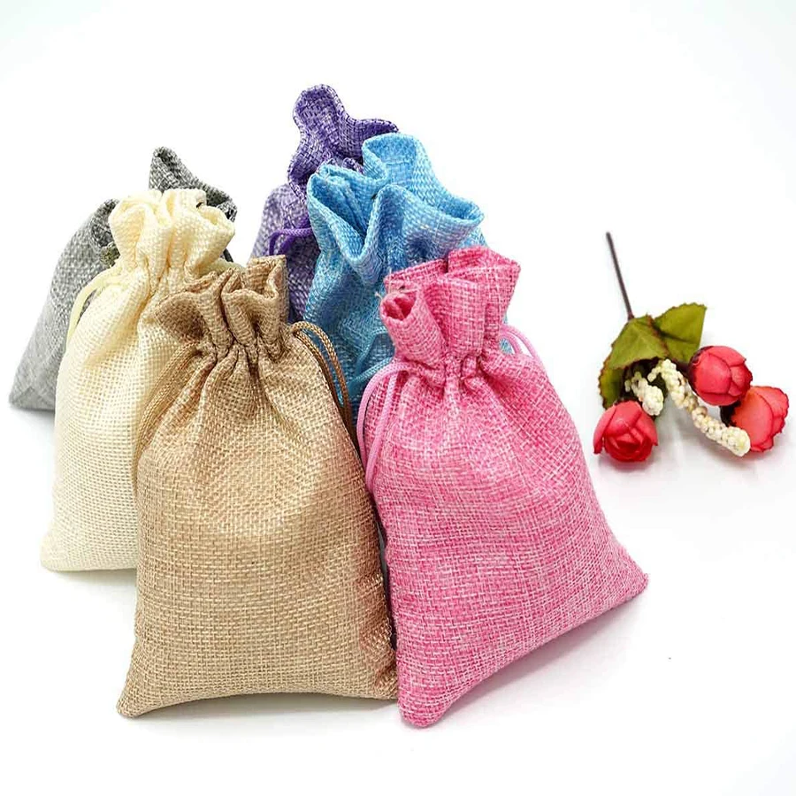 China Promotional gift hemp gift pouch linen 5x7 drawstring burlap jute sacking bag for wedding