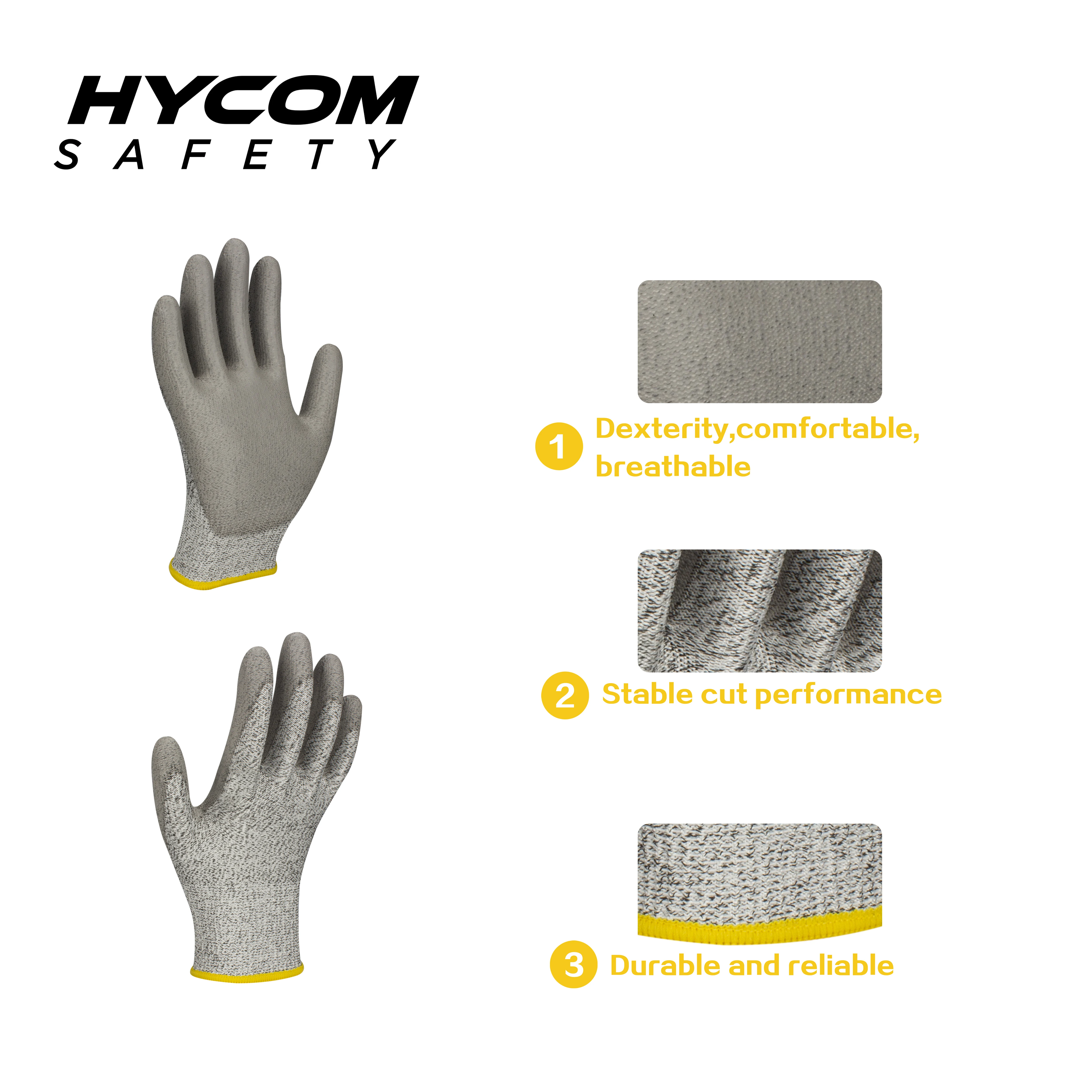 pu coated work nocry cut resistant industrial gloves